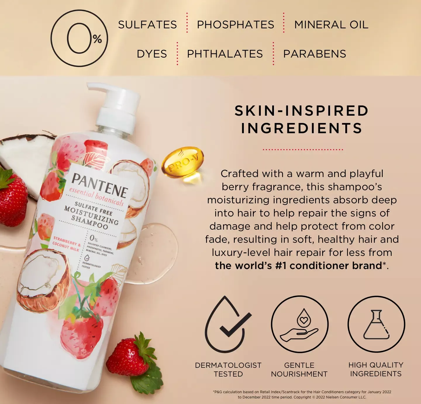 Pantene Essential Botanicals Strawberry Coconut Milk Shampoo & Conditioner Set, 38.2FL Each