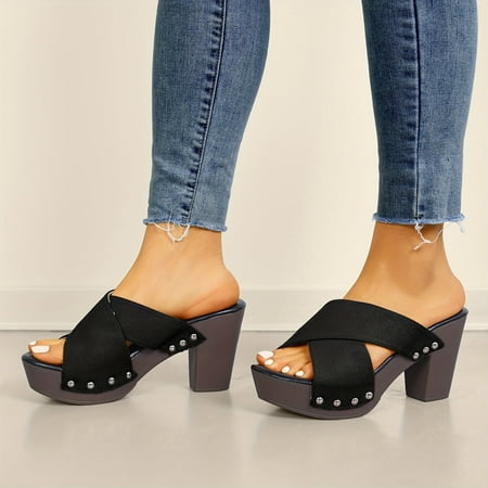 

Women s Comfy Criss Cross Open Toe Platform Heeled Sandals -Slip-on Chunky High Heels-41