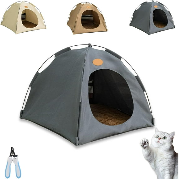 Breezyden Pop-Up Pet Tent – Portable Hideaway for Cats & Small Dogs, Waterproof, Pop Up Design, Anti Slip Portable Indoor/Outdoor Pet Tent House for Cats with Mesh Window, Fully Washable(Gray-S)