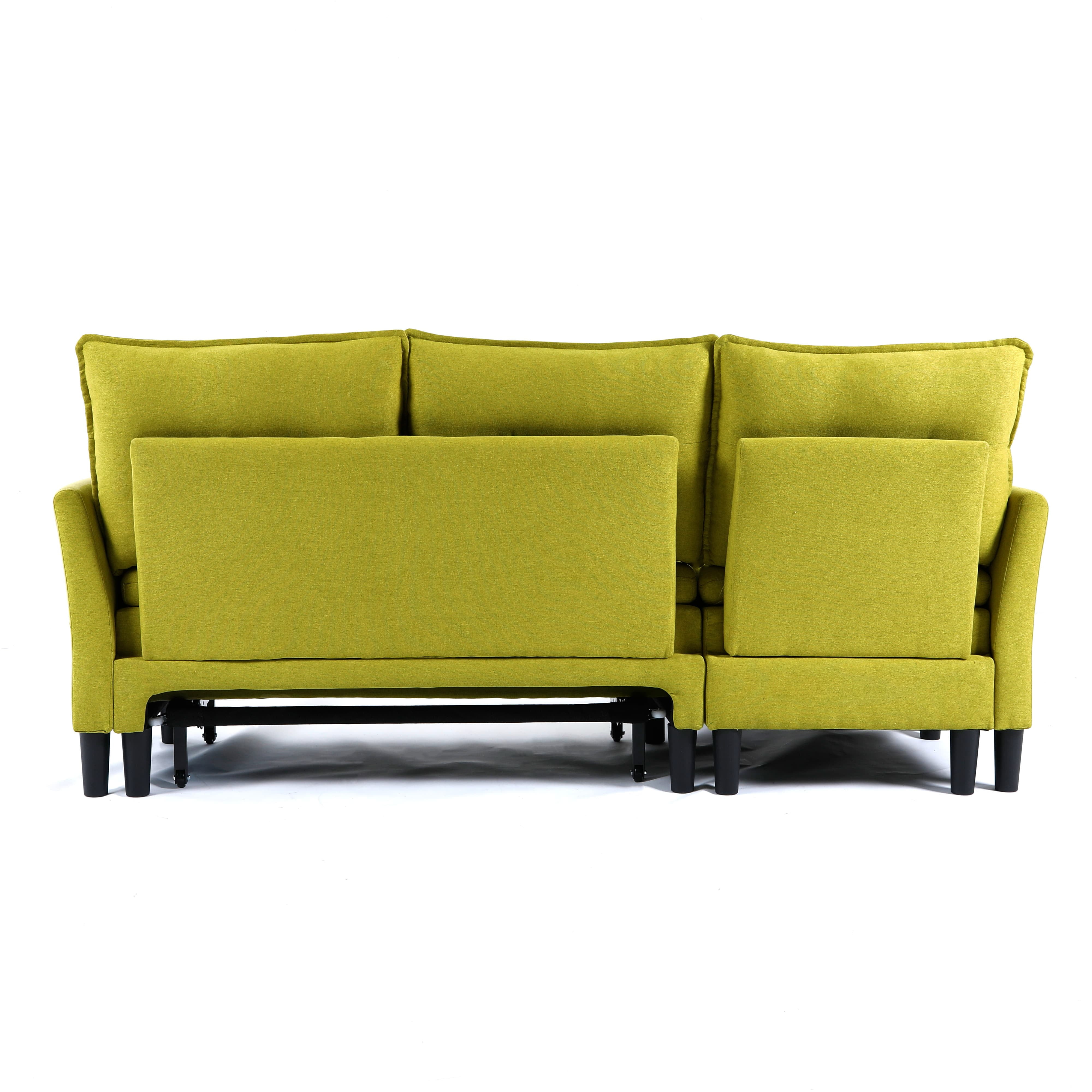 MAYEERTY L-Shaped Reversible Chaise Sectional Sofa Linen Sofa Bed with Storage, for Apartment, Green