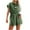 Green, variant on Women's Summer Short Sleeve Button Down Trooper Jumpsuits Rompers Casual Elastic Waist Short Cargo Rompers Cuffed Sleeve Pockets Jumpsuits