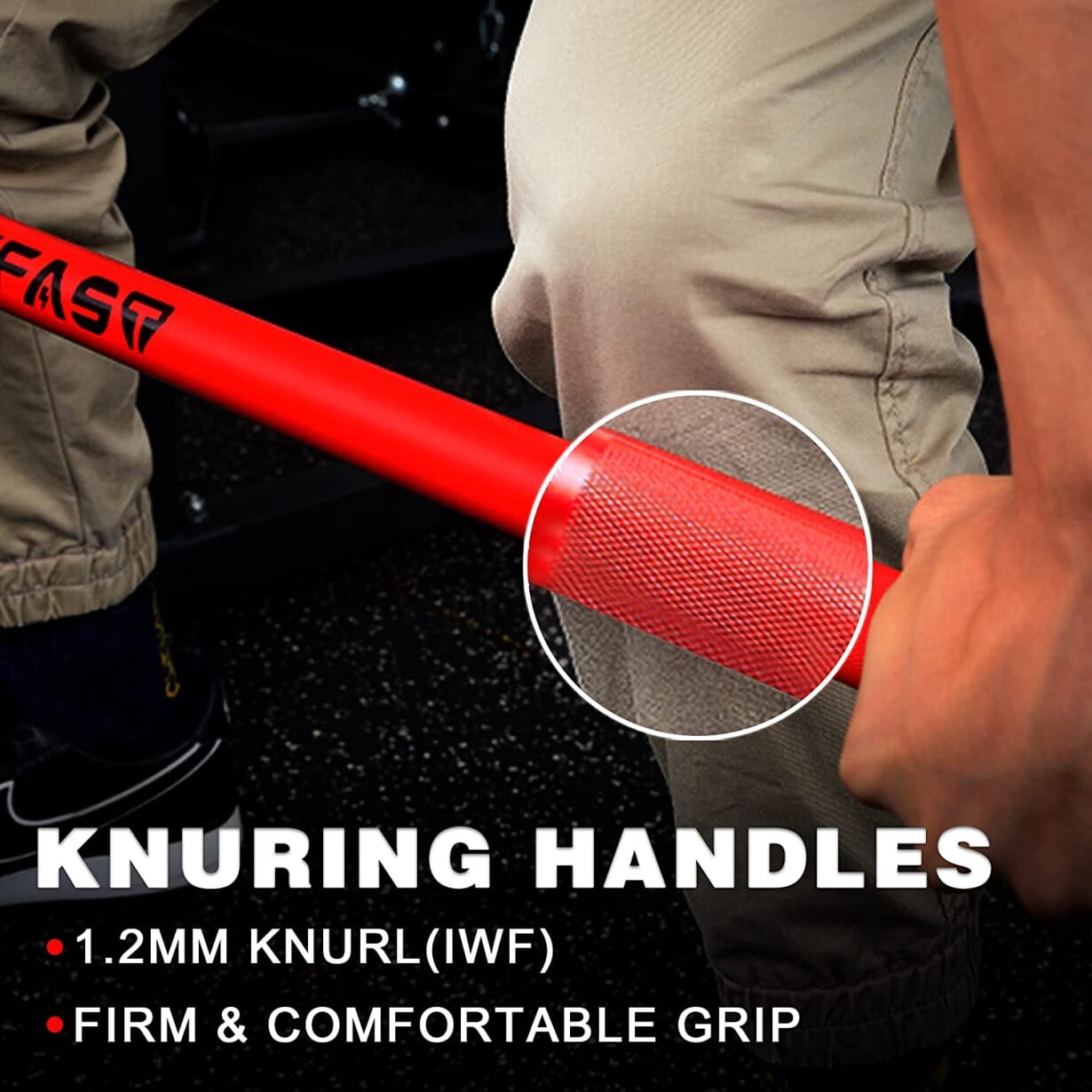 7.2Ft Solid Iron Olympic Barbell with Diamond Knurled Handles, Home Gym Fitness Equipment for Weightlifting, Powerlifting, CrossFit Training, 700lbs, Red