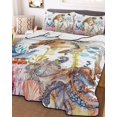thumbnail image 3 of Quilts Twin-XL Size Bedding Set, Brown Turtle Coastal Lightweight Quilted Comforter, Summer Beach Coral Seahorse Botanical Soft Bedspread Coverlet with Pillow Covers for All Season, 68" x 98", 3 of 7