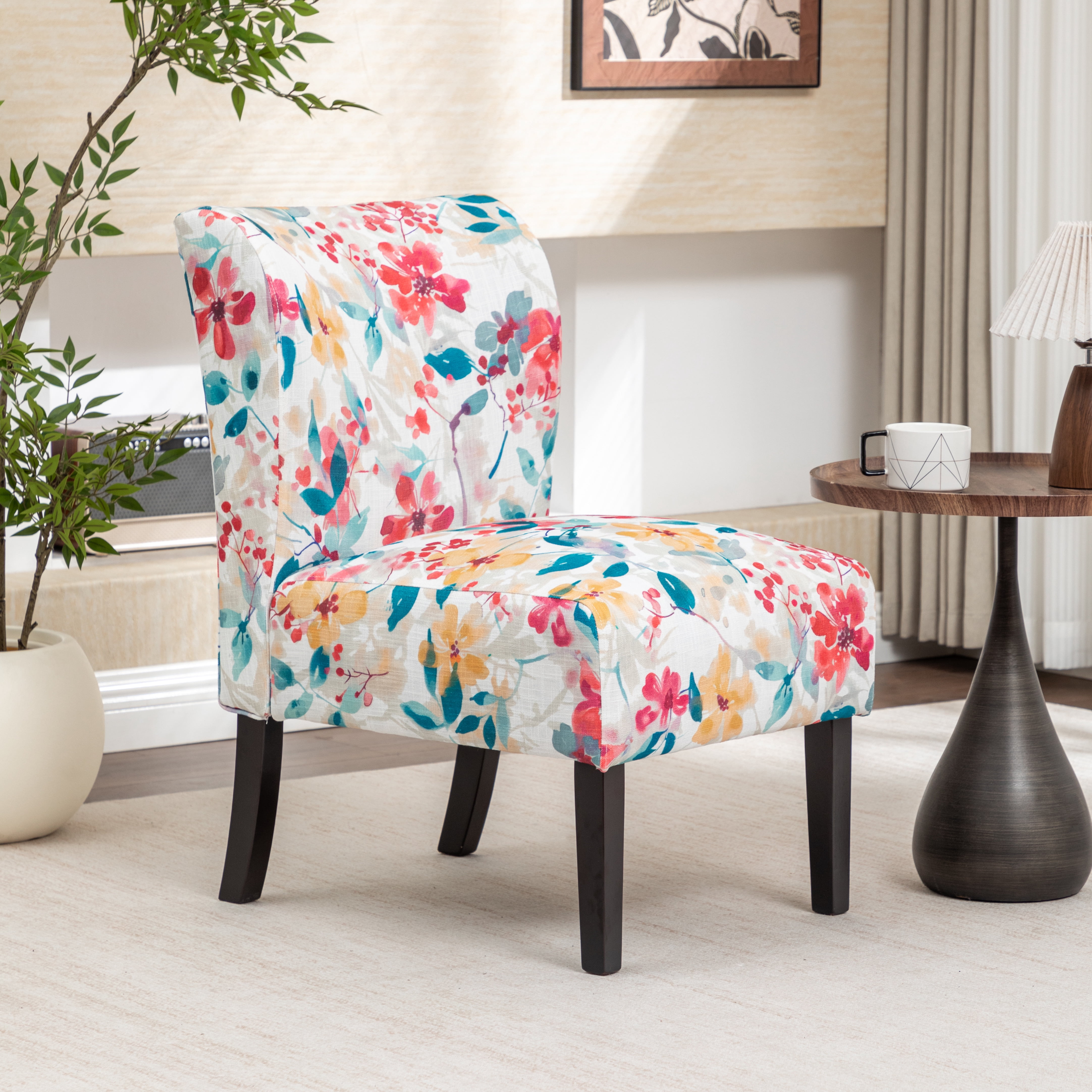 Roundhill Furniture Capa Print Fabric Armless Contemporary Accent Chair, Vibrant Floral