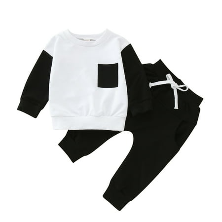 

Toddler Boys Girls Long Sleeve Patchwork T-Shirt Tops Pants Outfits