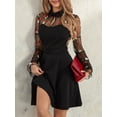 thumbnail image 5 of Women Midi Dress Flower Embroidery Mesh See-Through Long Flare Sleeve A-line Dress Fashion Fall Casual Dress, 5 of 9