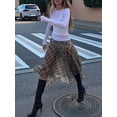 thumbnail image 5 of Women Flowy Plaid Skirts Elegant Asymmetrical Hem Midi Skirt Brown S, 5 of 10