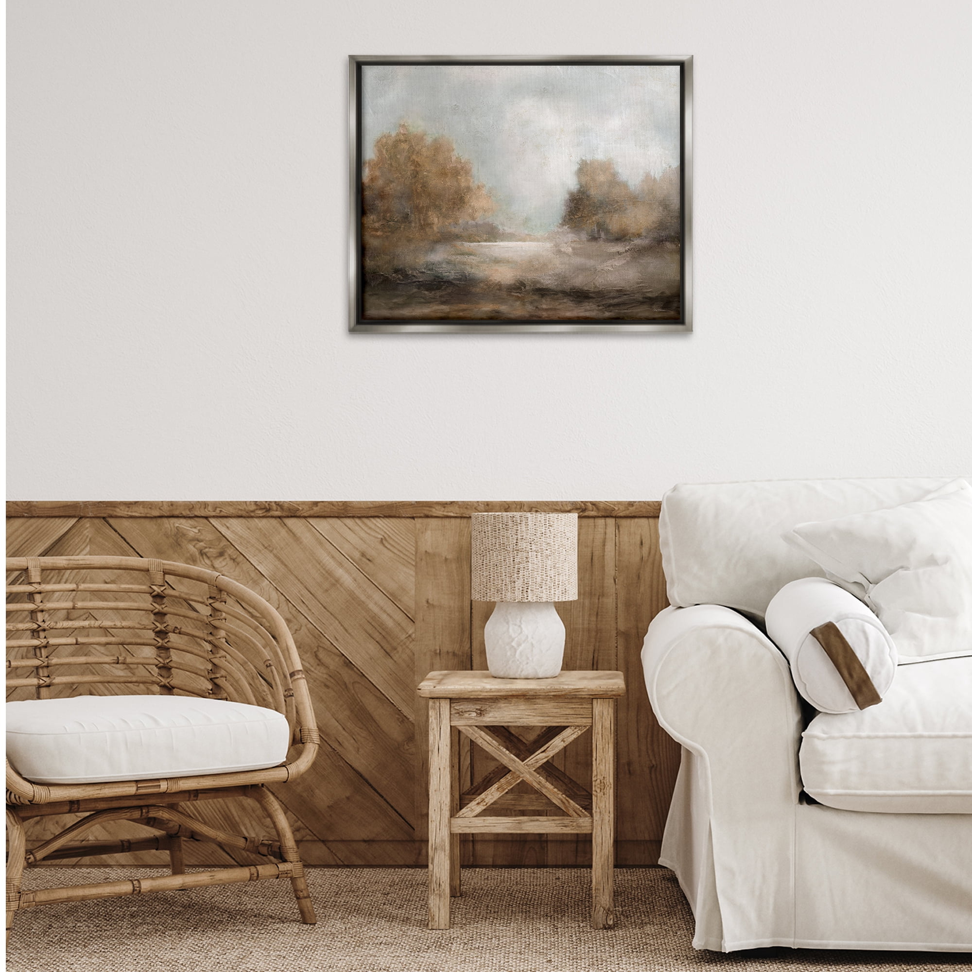 Stupell Industries Rural Scenic Atmosphere Landscape & Nature Painting Gray Floater Framed Canvas Art Print Wall Art, 31 x 25