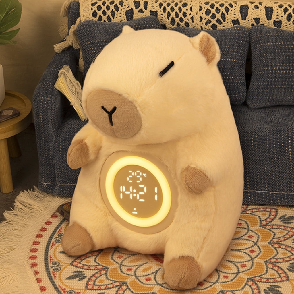 Capybaras LED Alarm Clock for Children, USB Powereds Soft Polyester Lamp, Touch Control, Dimmable Brightness, Timers Setting