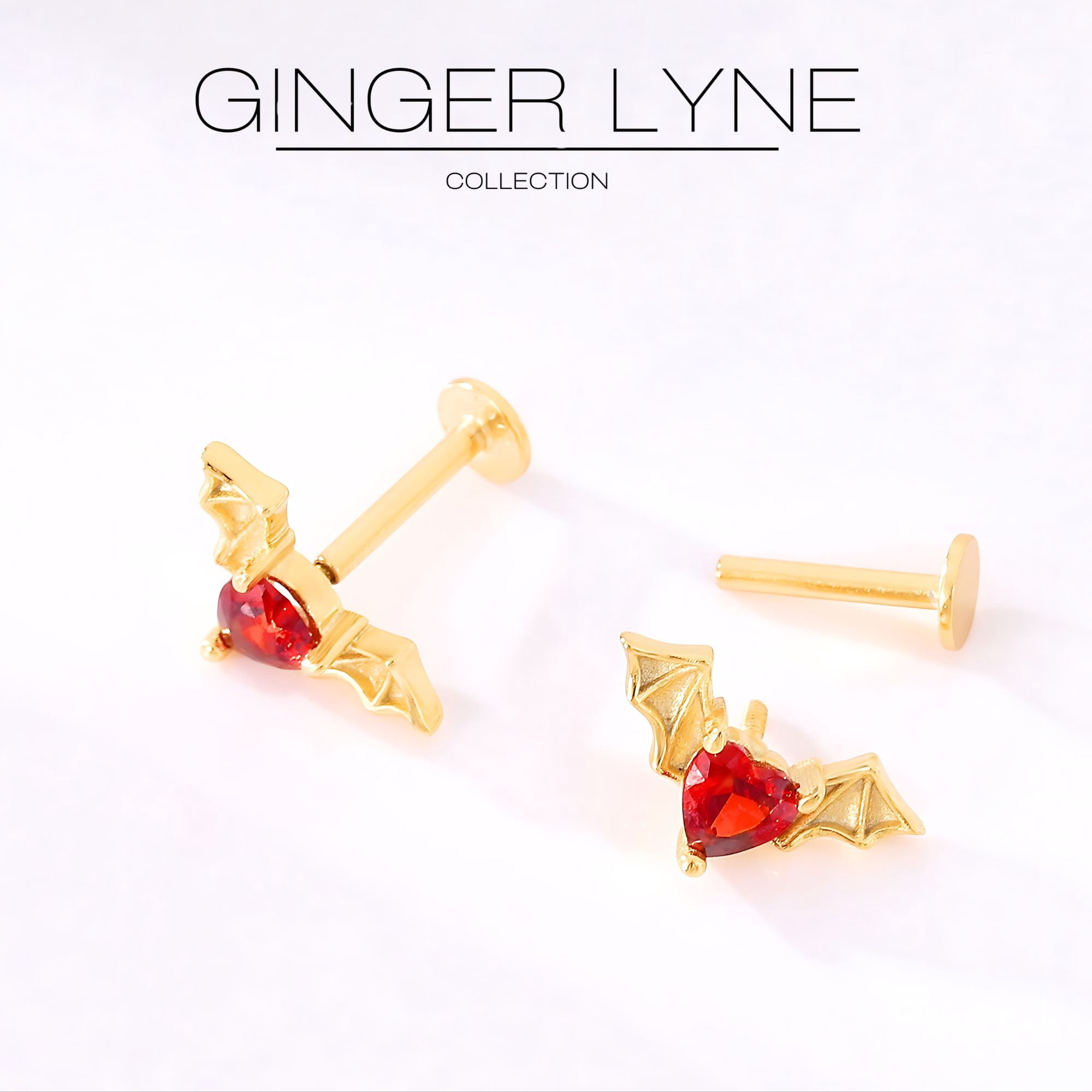 Flying Bat Flat Back Earrings for Women Sterling Silver 16g Cartilage Helix Lobe Body Piercing Stud Ginger Lyne