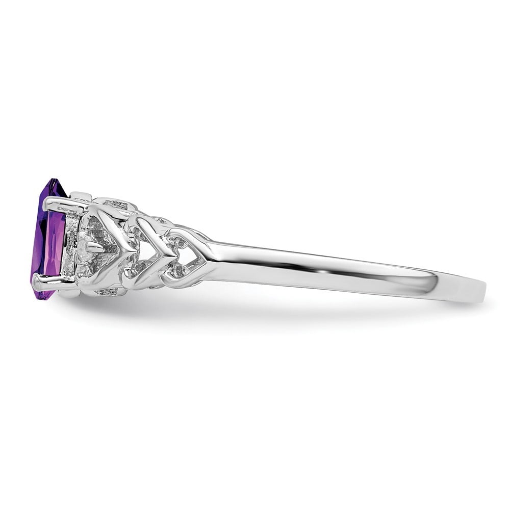 Auriga 925 Sterling Silver Amethyst and Diamond Solitaire Engagement Ring Size 7 for Women