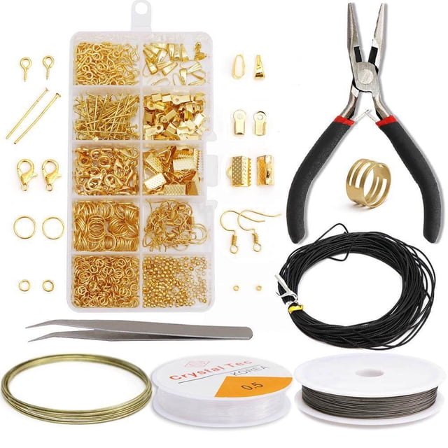 Kit de Fabrication de Bijoux Ensemble de Démarrage de Bijoux Outils de Fabrication et de Réparation de Perles Pinces Argentées Outil de Démarrage de Fil, Or