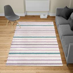 Striped Turkish Area Rug, Geometric Colorful Tone Brush Style Lines Grunge Retro Digital Print, Soft Carpet for Living Room Decor with Distressed Look, 6.6' X 9.6', Purple Grey, by Ambesonne