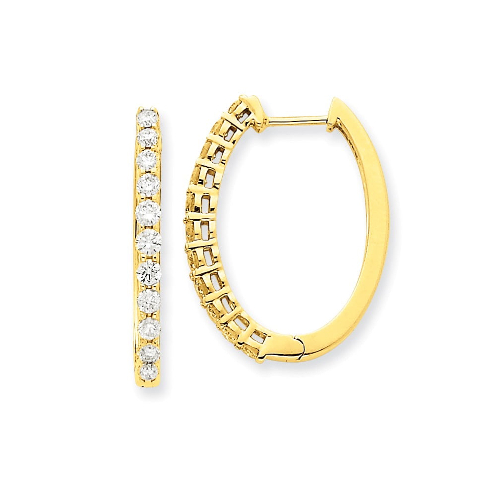 AA Jewels Solid 14k Yellow Gold Diamond Hinged Hoop Huggie Earrings