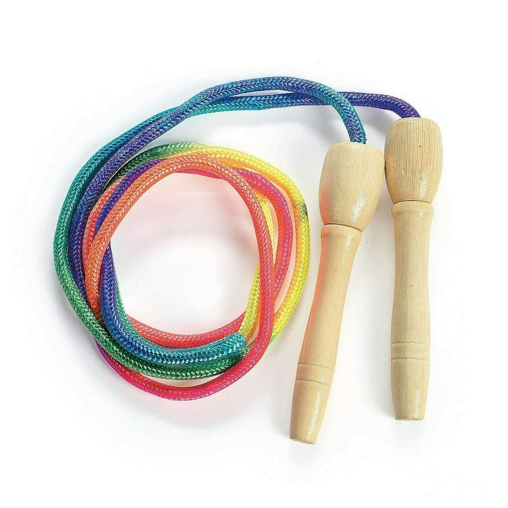 Colorful Rainbow Kids Jump Rope 2 Pack 7 Inch NonSlip Wooden Handles