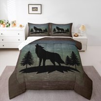 Manfei Cartoon Wolf Print Bedding Comforter Set for Teen, Rustic Farmhouse Twin Comforter Sets, Jungle Wildlife Reversible Bedding Set, Super Cozy Room Decor, 2-Piece