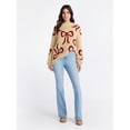 thumbnail image 2 of 99 Jane Street Women's and Women's Plus Bow Print Pullover Sweater, Midweight, Sizes XS-4X, 2 of 5