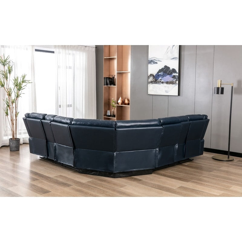 SIDA PU Leather Reclining Sectional Sofa Set , Grey,Dark Blue - 40.5*109.85*35.6 Blue