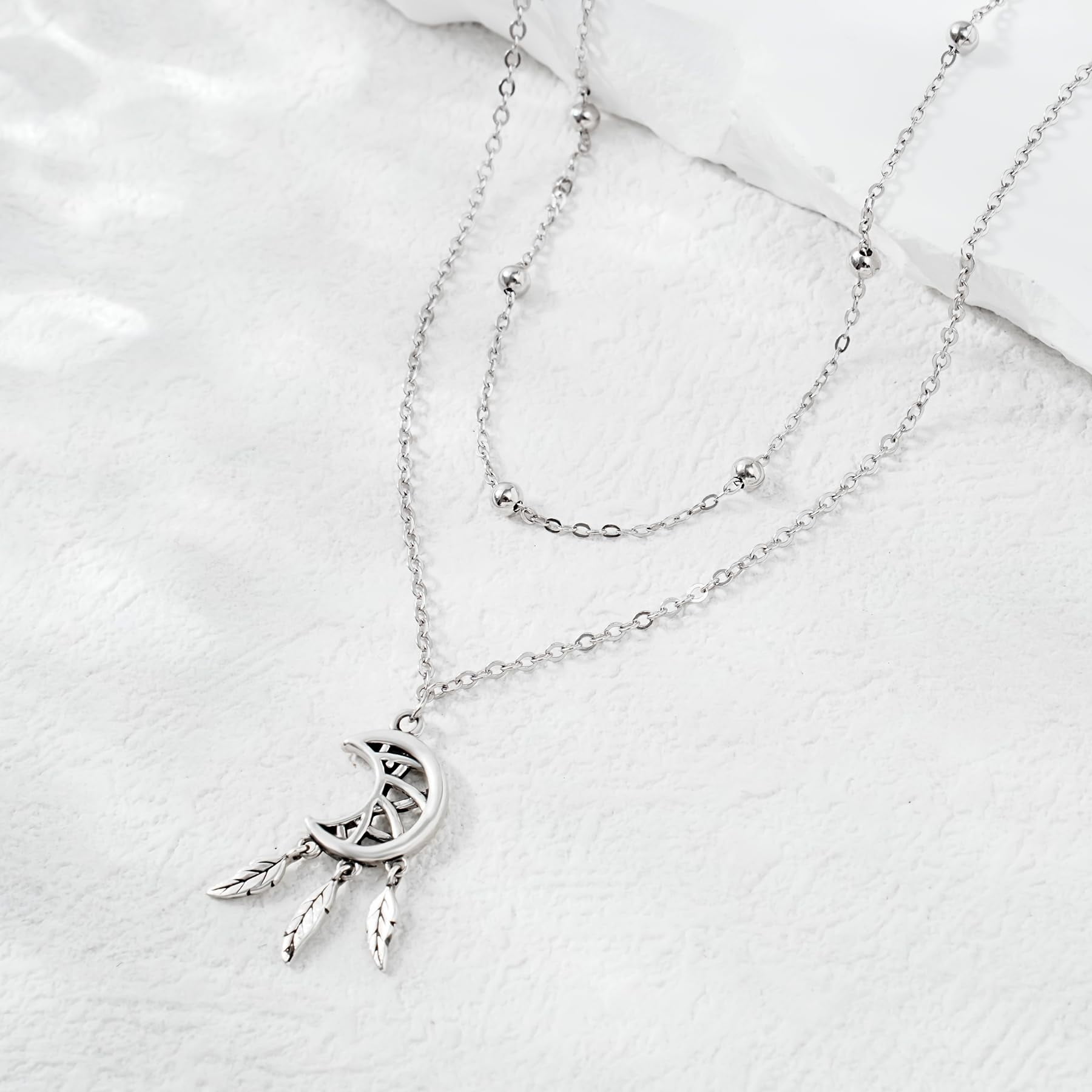 CHIC & ARTSY 925 Sterling Silver Dream Catcher Anklets Dainty Moon Layered Anklet Bracelets Boho Beach Adjustable Anklets