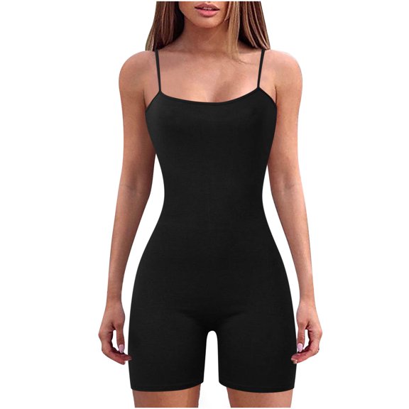 Clearance! Borniu Jumpsuits for Women, Round Neck Shoulder Sling Jumpsuit Solid Color Jumpsuit Shorts Tight Jumpsuit Overalls Women, Rompers for Women, Onesie for Women Clearance