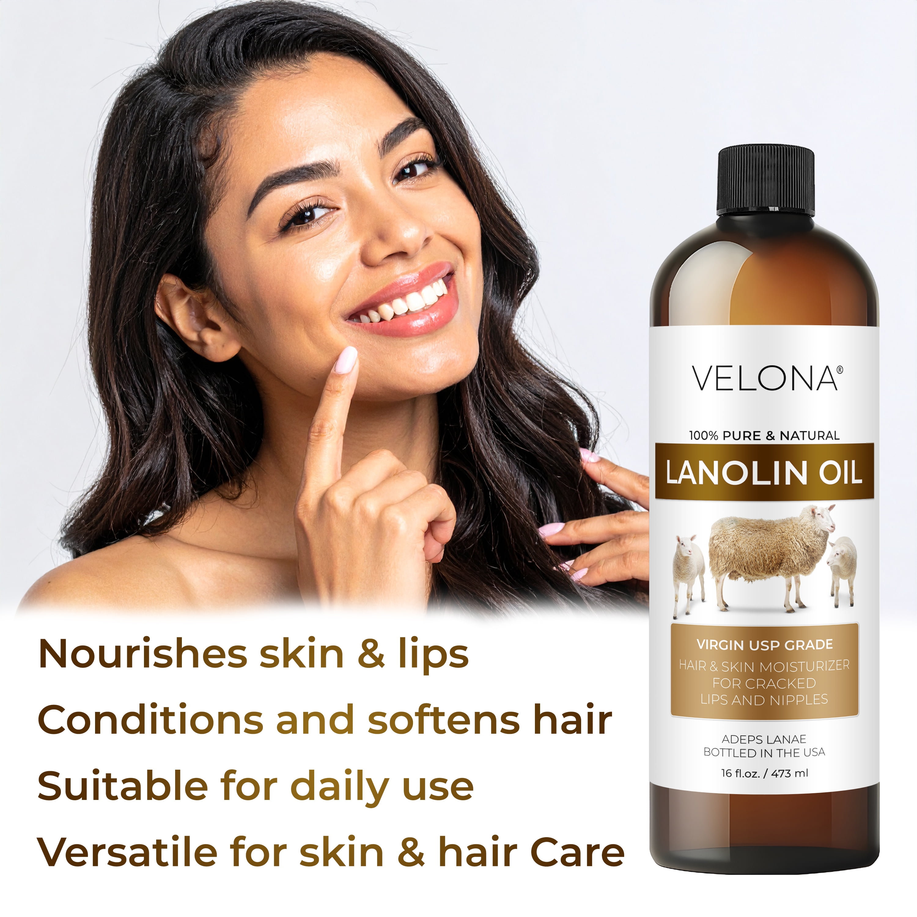 Lanolin Oil USP Grade by Velona - 16 oz | 100% Pure and Natural Carrier Oil | Refined, Cold pressed | Skin, Hair, Body & Face Moisturizing | Use Today - Enjoy Results