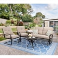 thumbnail image 3 of Walsunny 4 Pieces Outdoor Metal Patio Furniture Conversation Sets with 2 Chairs, All-Weather Bistro Conversation Loveseat, 1 Metal Coffee Table and Plush Cushions, Khaki, 3 of 10