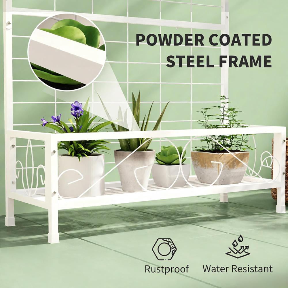 Plant Holder, Metal Tall Plant Stand with Trellis and Hanging Bar, for Indoor Outdoor Use