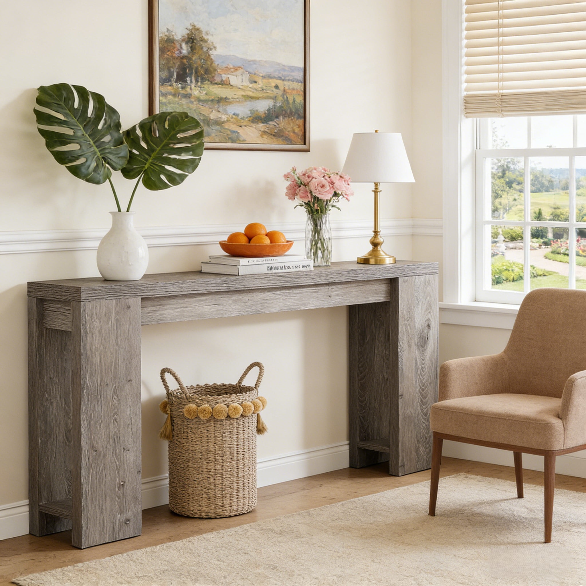 Fnova 70.9" Extra Long Console Table, Wide Sideboard Sofa Table, Farmhouse Entryway Table Behind Couch Accent Table for Living Room Hallway Home Decor Furniture