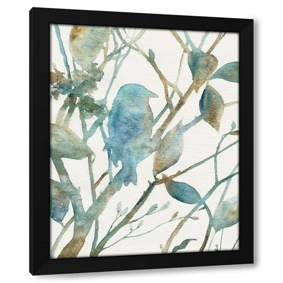 Carol Robinson 12x14 Black Modern Wood Framed Wall Art Titled - Teal Bluebird Silhouette I