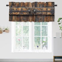 Wooden Barn Door Window Curtain Valances Rustic Farmhouse Country Retro Rustic Western Rod Pocket Valances for Bedroom Living Room Dining Room 54 by 18 in, 1 Panel