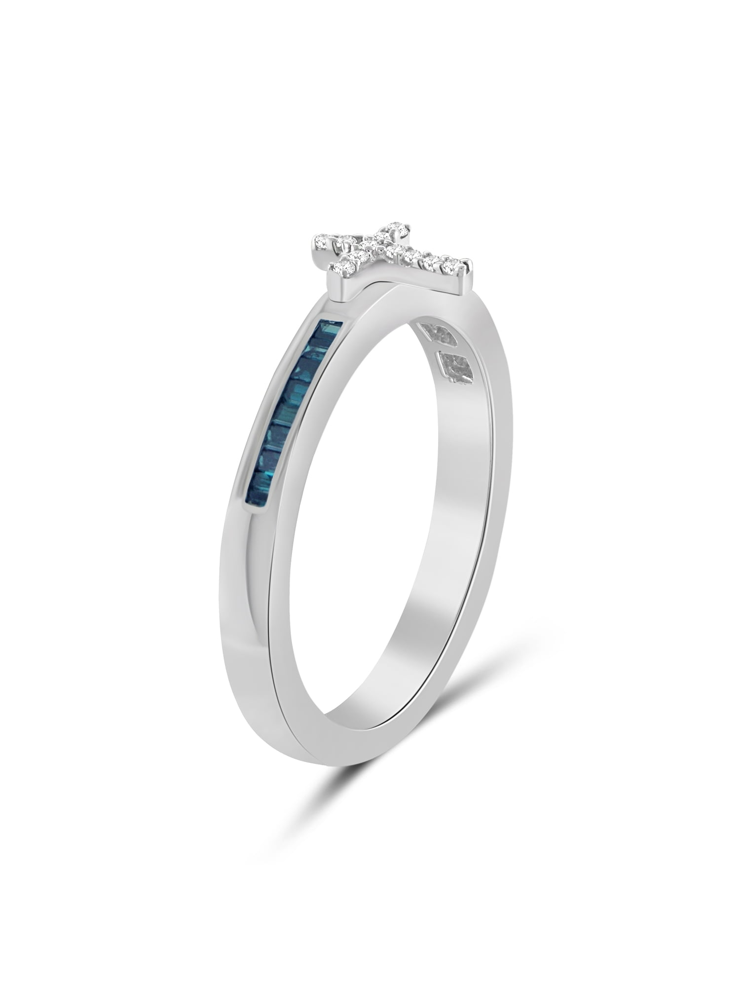 JewelersClub Sterling Silver 1/4 Carat Blue & White diamond Cross Ring for Women | Diamonds for Everyday Womens Wear