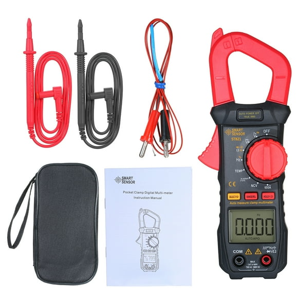 SMART SENSOR High-Precision Digital Clamp Meter ST821 with LCD Display, AC/DC Voltage & Current Measurement, Resistance & Capacitance Testing, Temperature Range -20℃ to 1000℃, Battery Not Included