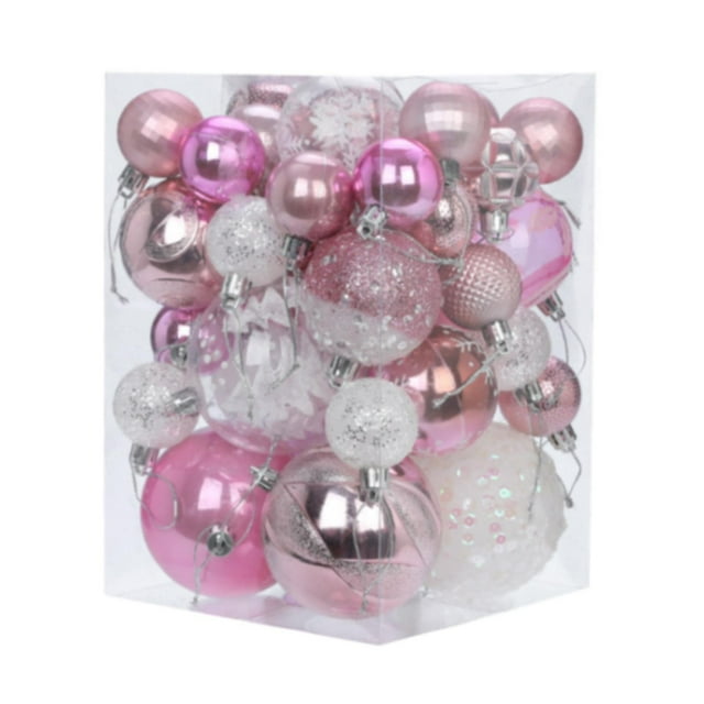 36 adornos para árbol de Navidad de 4 cm, 6 cm y 8 cm, colgantes irrompibles para Navidad. Blanco rosa
