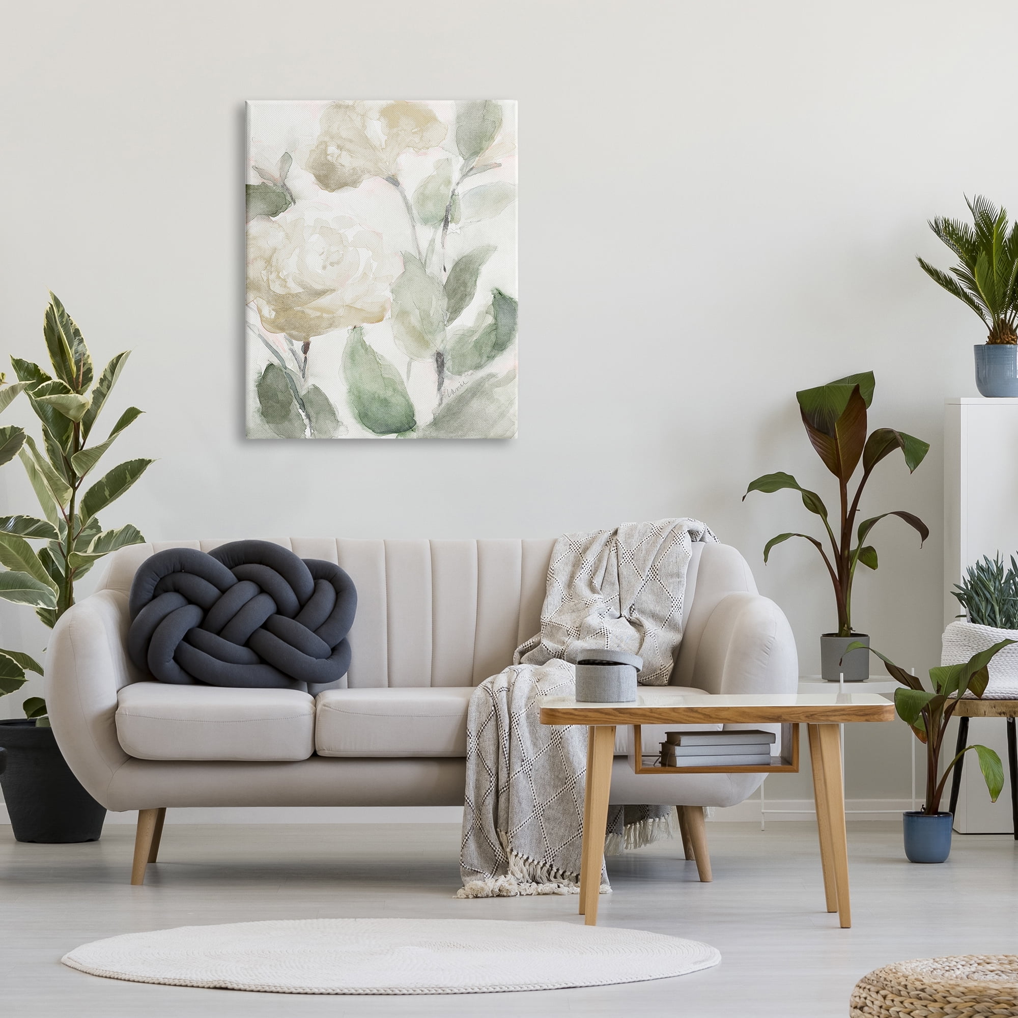 Stupell Industries Soft Edge White Roses Blooming Charming Abstract Florals Botanical & Floral Painting Gallery Wrapped Canvas Print Wall Art, 30 x 40