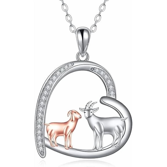 JEABZEL 925 Sterling Silver Goat Heart Pendant Necklace - Cute Animal Christmas Jewelry Gift for Women