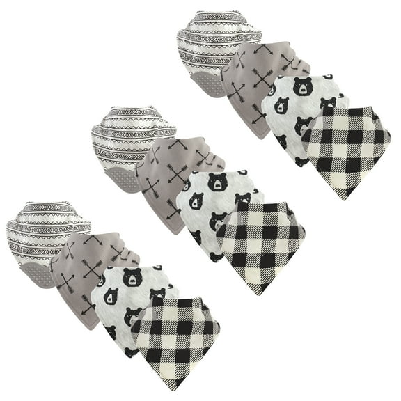 Yoga Sprout Baby Boy and Girl Bandana Bib with Teether, 12 Pack, Bear Hugs