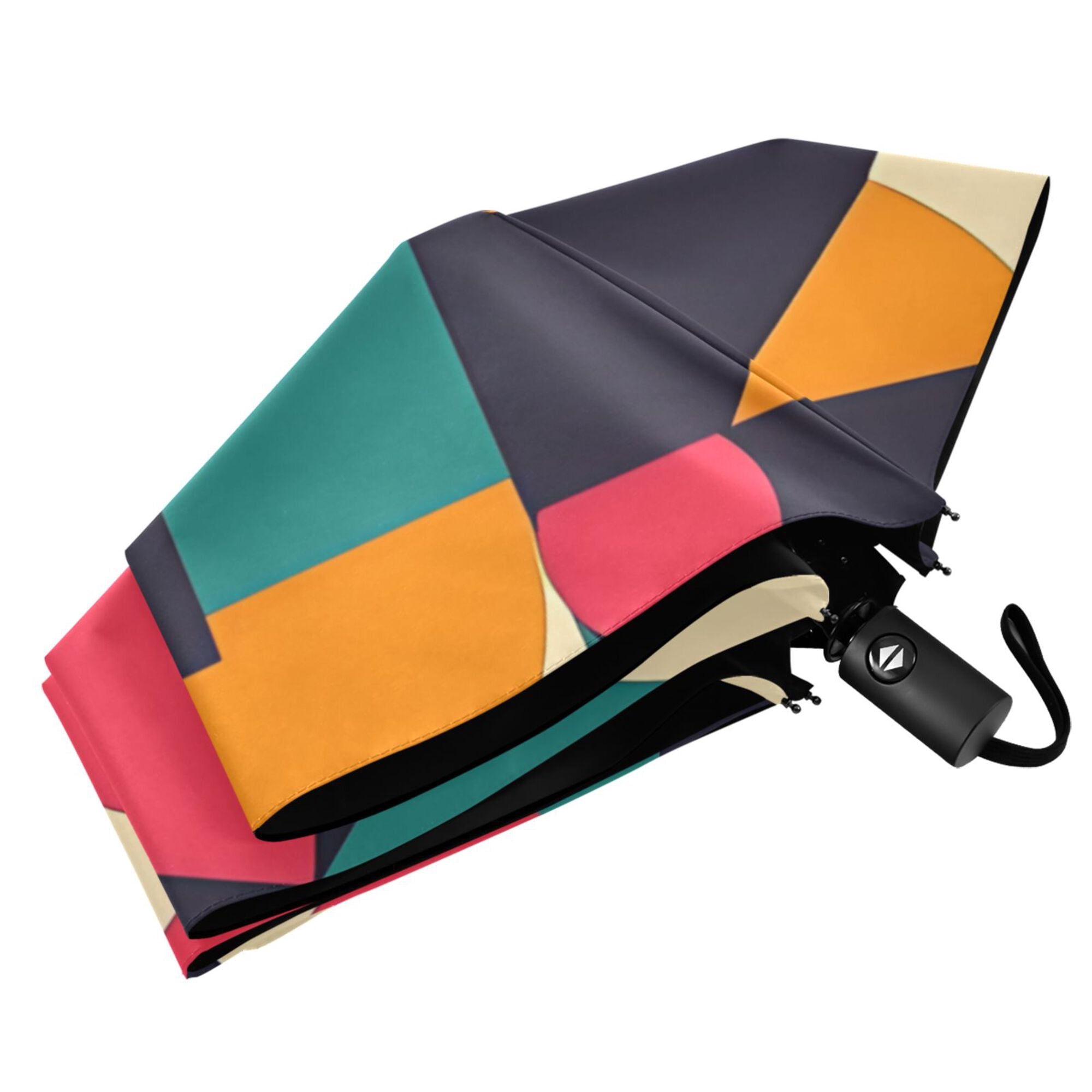 FORMRS Travel Umbrella Folding Auto Open Close Windproof Rain UV Protection, Retro Geometric