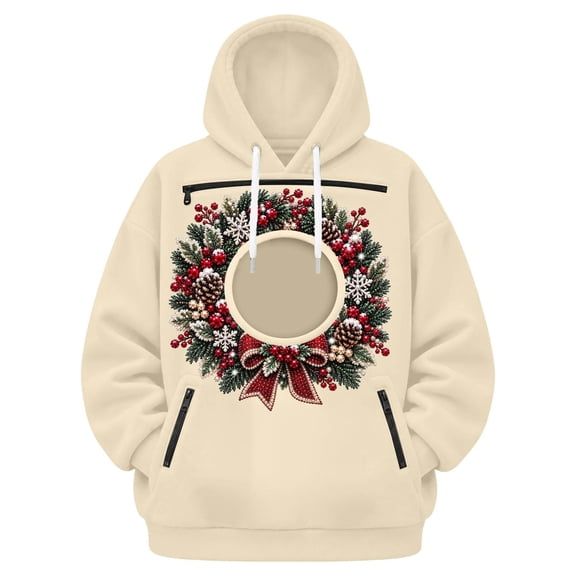 FUYUDY Pet Carrier Hoodie for Women Christmas Graphic Print Sweatshirt Oversized Long Sleeve Pullover With Zipper Pockets For Cats