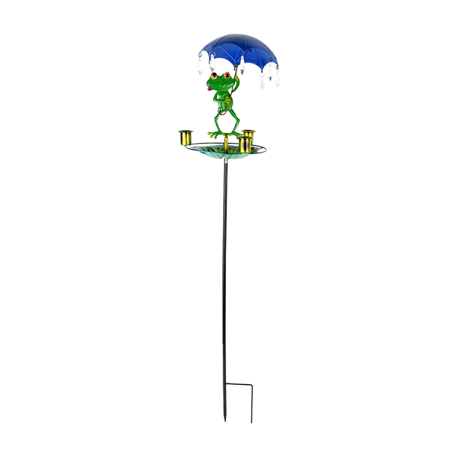 CSSAD Bird Bath Garden Standing, 33in Iron Frog Umbrella Bird Feeder, Outdoor Bird Bath with Ground Plug, Frog Bird Bath Large for Wild Birds and Insects