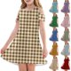 thumbnail image 1 of Girls 2025 Summer Dresses Cold Shoulder Plaid Dress Soft Fabric Comfortable Fit Perfect for Casual and Party Wear ,Sie:160, 1 of 7