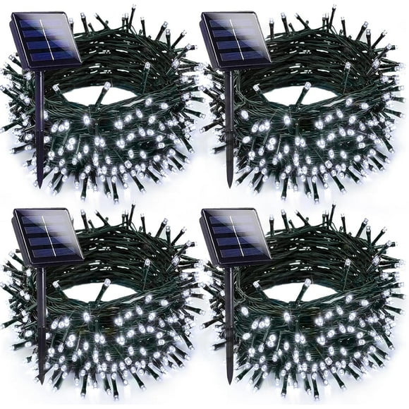 Luces solares navideñas EXF 400 LED 132 pies, paquete de 4 unidades, color blanco frío
