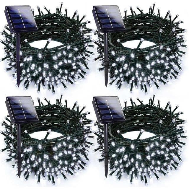 Luces solares navideñas EXF 400 LED 132 pies, paquete de 4 unidades, color blanco frío