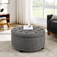 thumbnail image 2 of ZHICHUN Round Tufted Storage Ottoman, Dark Gray Linen Upholstered Footrest Stool with Nailhead Trim, Multifunctional Storage Bench for Living Room Bedroom Nursery, 2 of 10