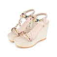 thumbnail image 2 of BLISSFUL STEP Women's Shoes Slingback Bohemia Rhinestone Open Toe Platform Heel Wedge Sandals Beige-2 6, 2 of 5