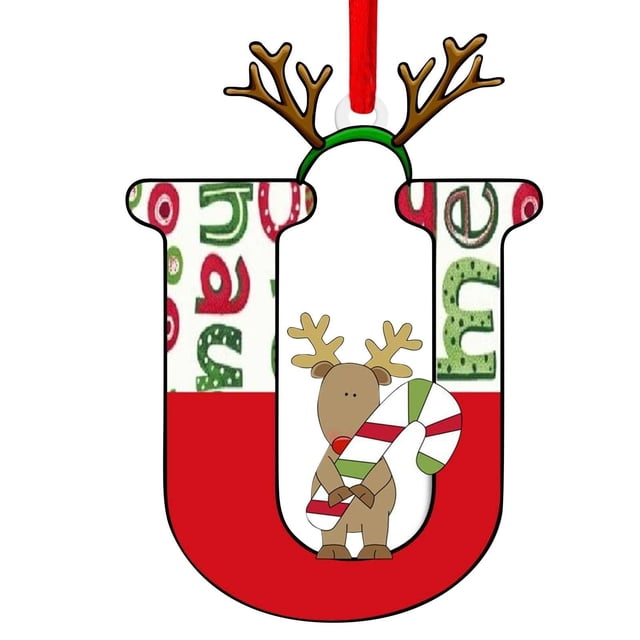Juego de 26 adornos navideños con letras | Colgantes acrílicos planos con letras del alfabeto | Adornos navideños de madera roja | Decoración navideña personalizada para casa, oficina o fiesta