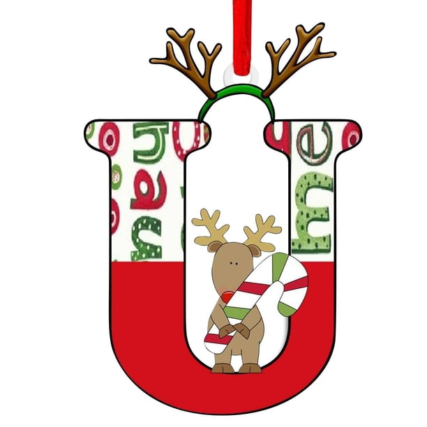 Set de adornos de carta navideña de 26 colgantes acrílicos con alfabeto de 8x8 cm con sombreros navideños rojos para árbol y decoración del hogar