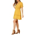 thumbnail image 4 of MODA NOVA Juniors Solid V Neck Smocked Elastic Waist Short Sleeve Mini Dress, 4 of 6