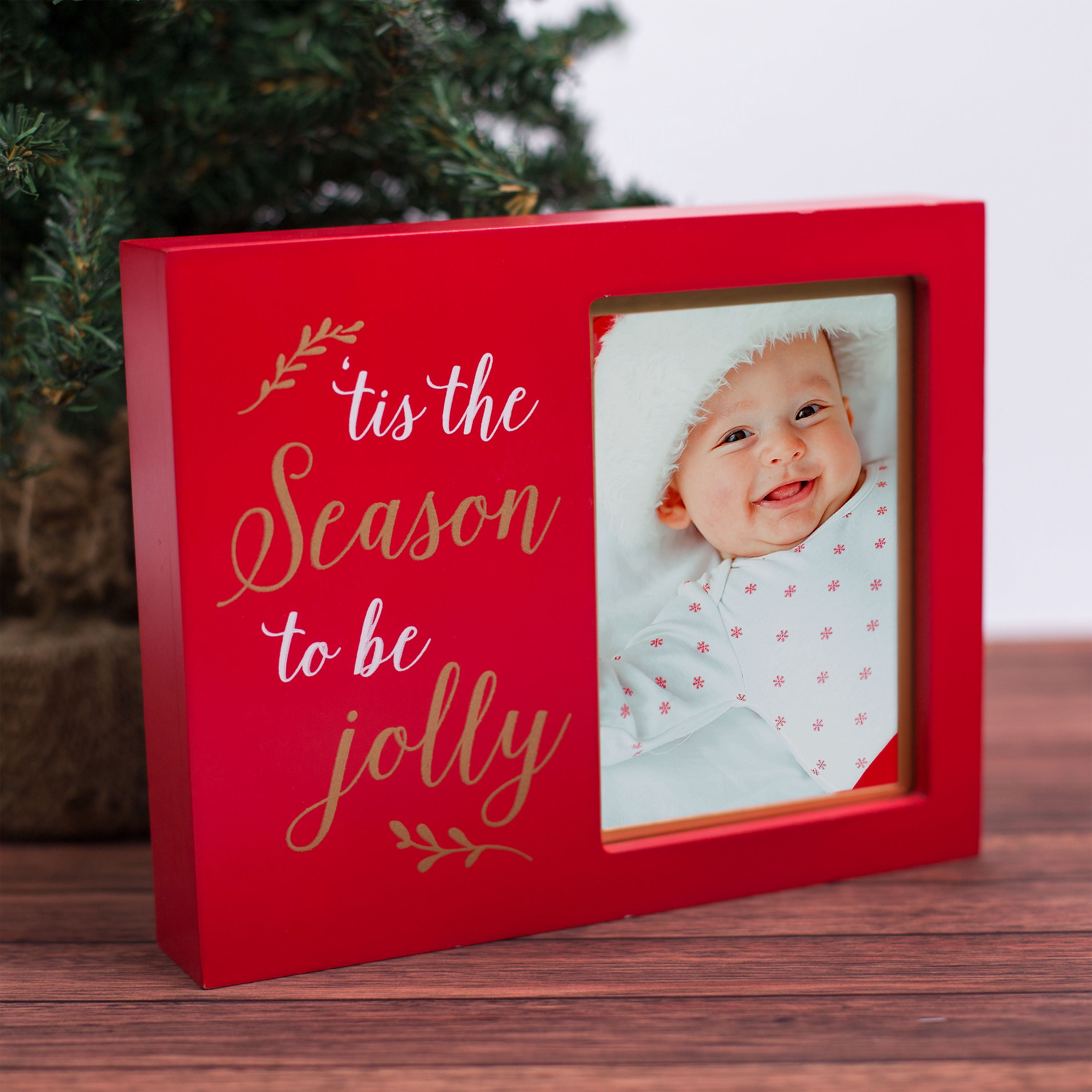 Tiny Ideas 'Tis The Season To Be Jolly' Holiday Photo Frame Plaque, 4" x 6" Photo Insert Baby Frame