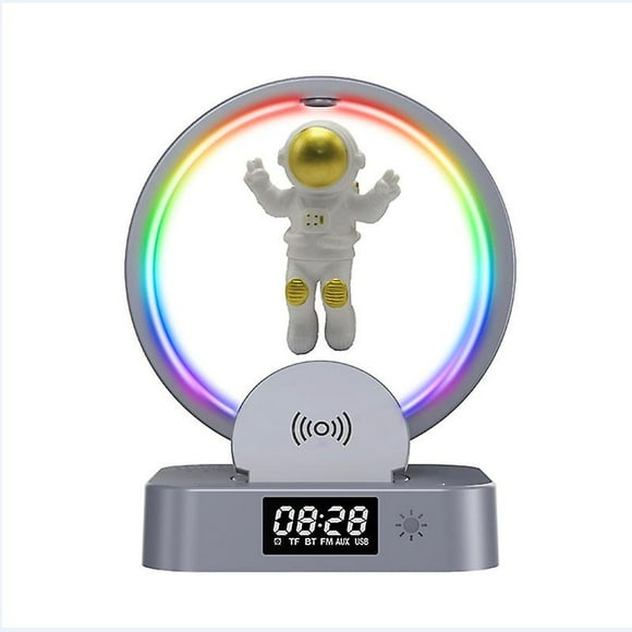 Wireless Charger Compatible With Iphone Samsung, Maglev Astronaut Bluetooth Speaker With Alarm Clock & Rgb Led Light