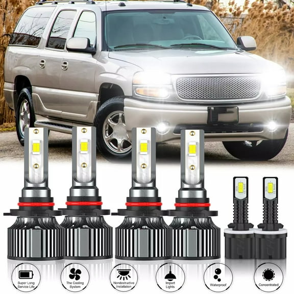 For GMC Yukon Denali 2004 2005 Combo LED Headlight High Low Beam Fog Light Bulbs Kit 6000K White Qty 6
